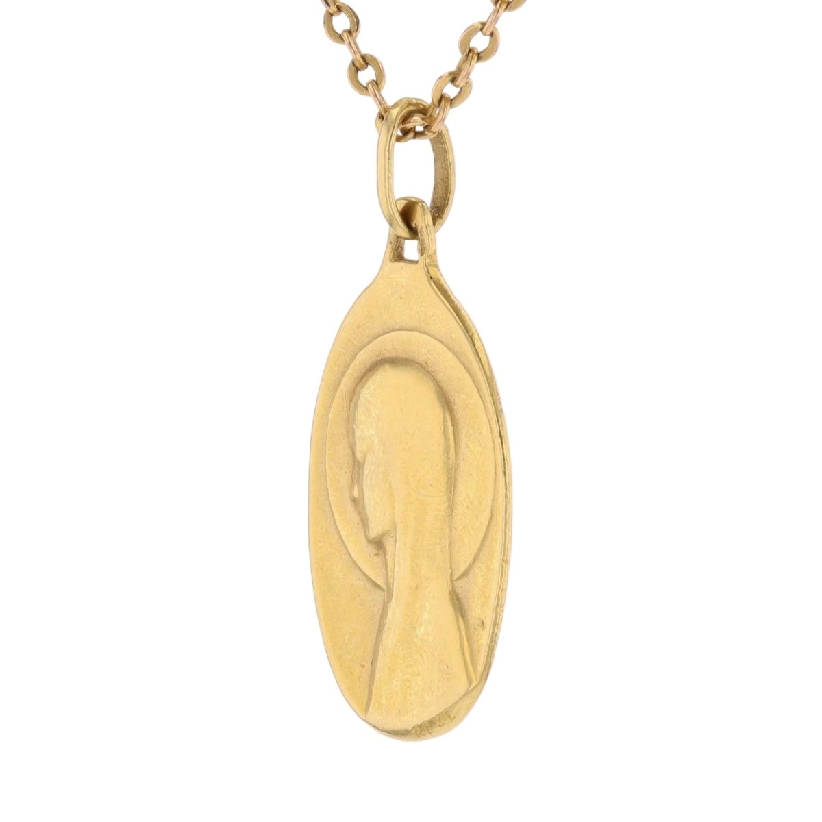Virgin Mary oval medal yellow gold