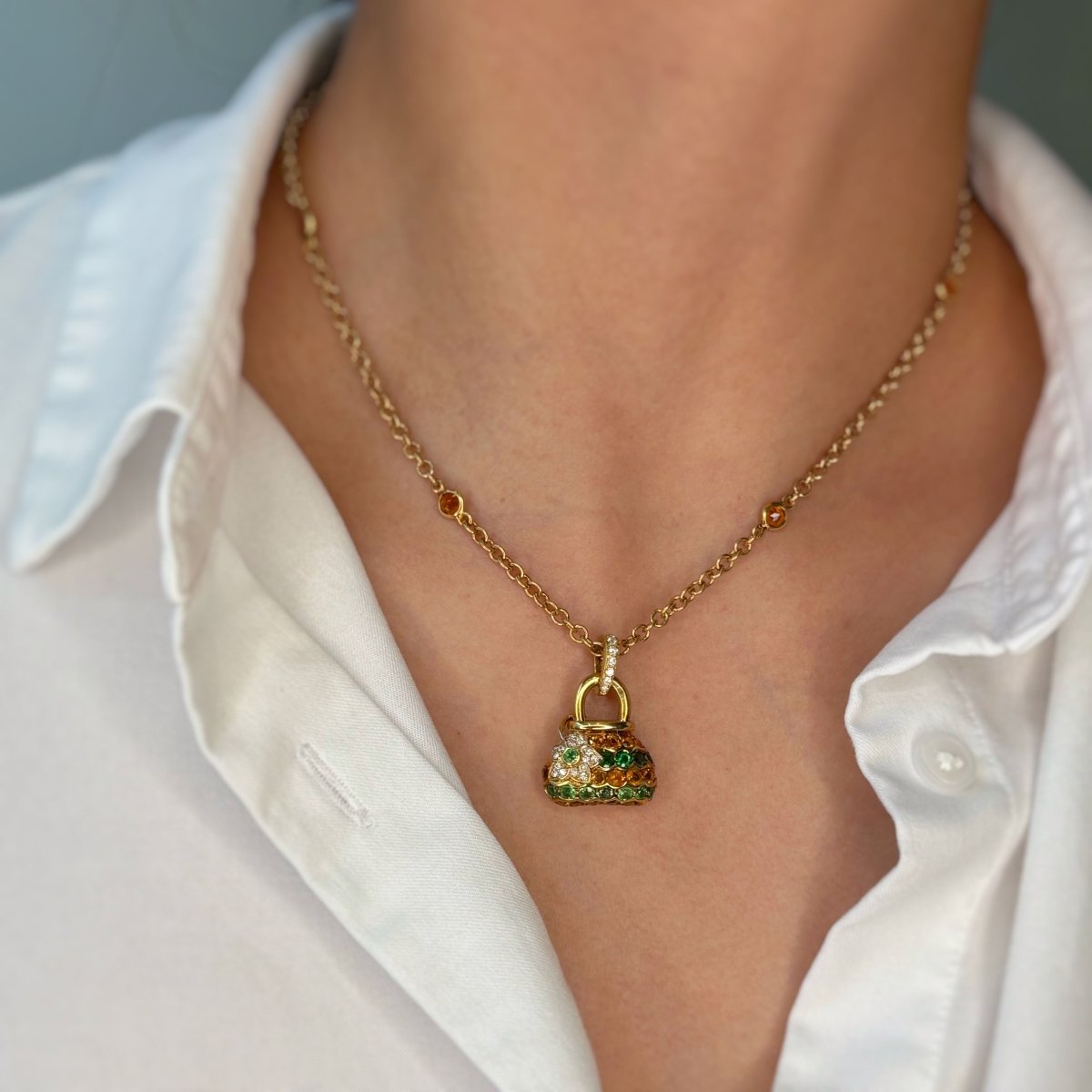Pendentif Sac - Or jaune, Diamants & Pierres de Couleur - Castafiore