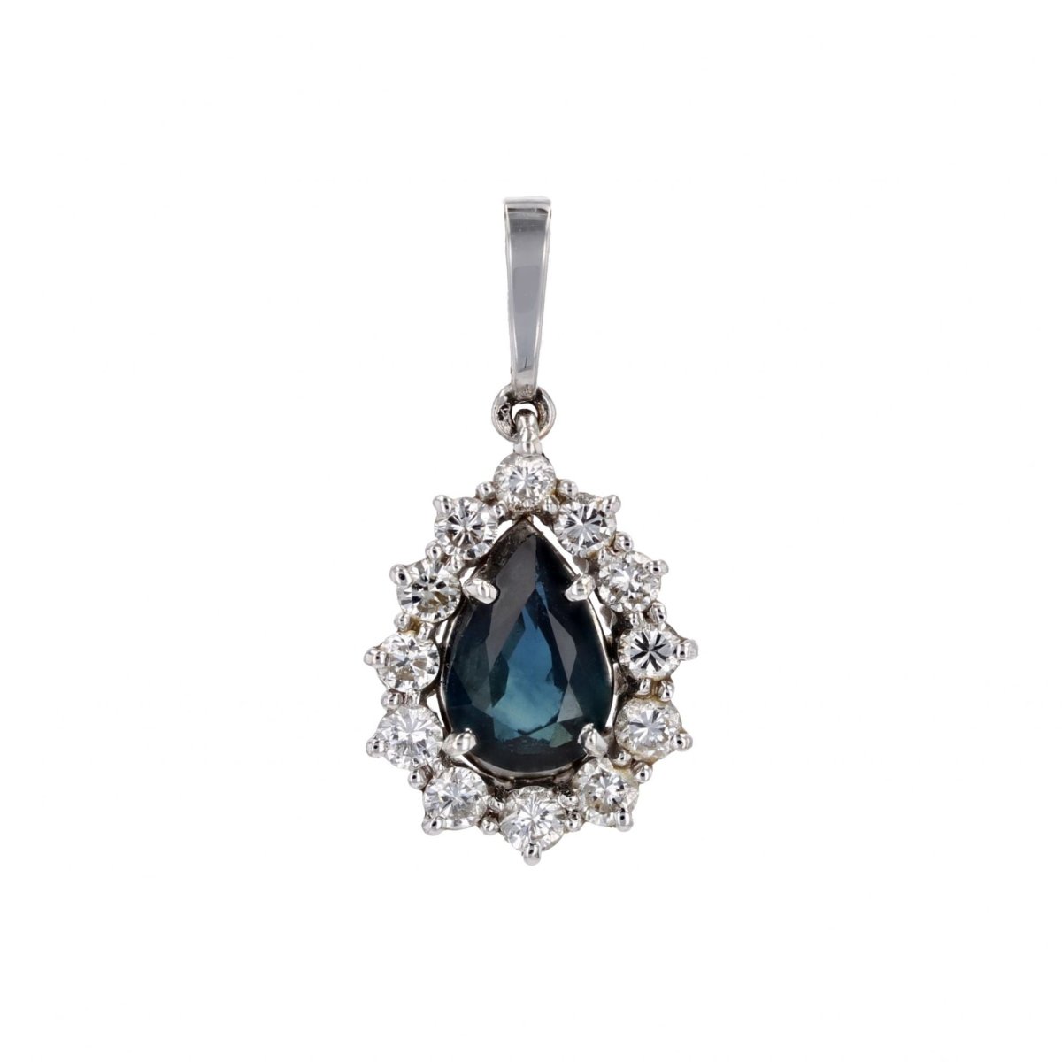Pendentif SAPHIR Diamants goutte en or blanc - Castafiore