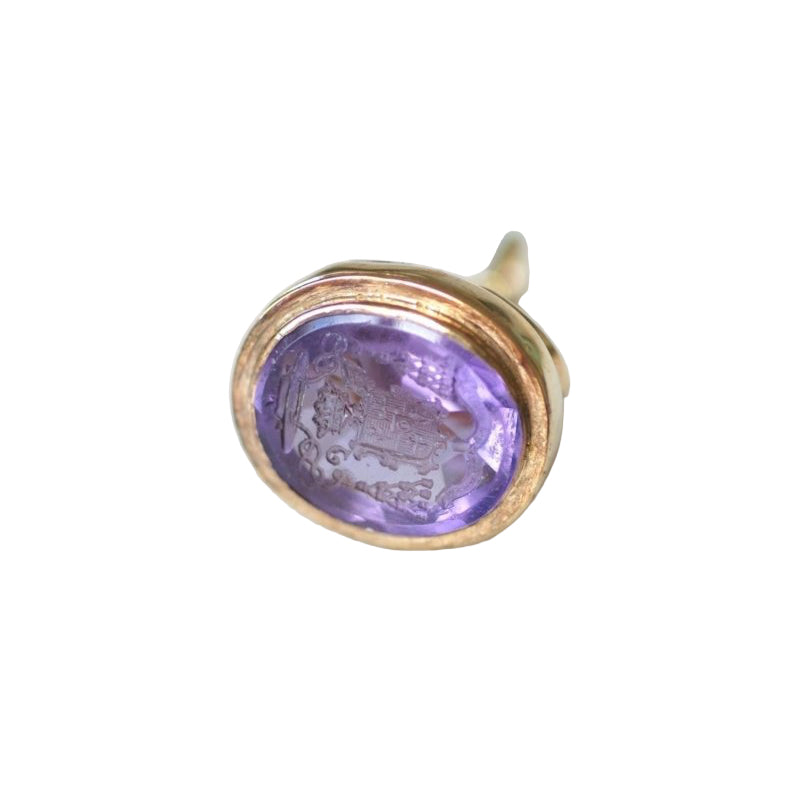 Pendentif Sceau Améthyste Intaille Armoirie Ecclésiastique sur Or Jaune - Castafiore