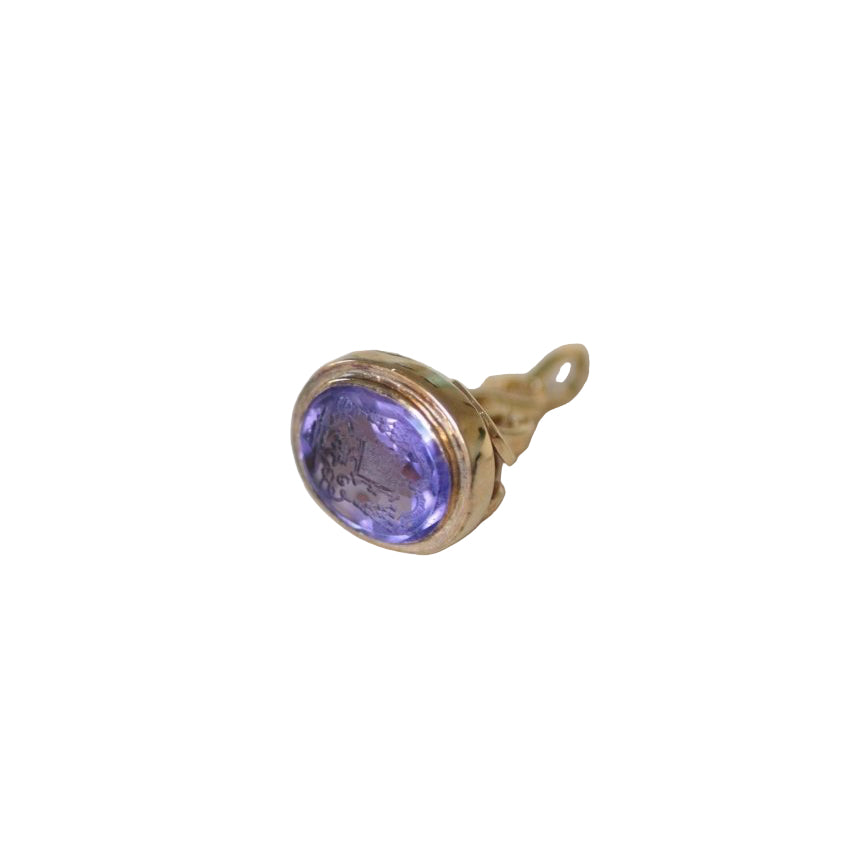 Pendentif Sceau Améthyste Intaille Armoirie Ecclésiastique sur Or Jaune - Castafiore