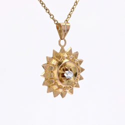 Pendentif soleil vintage or jaune pierre blanche - Castafiore