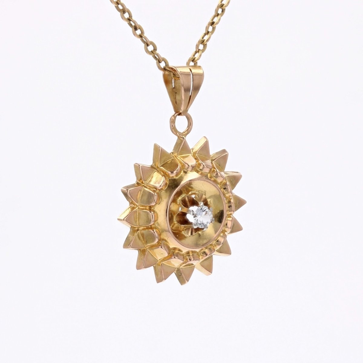 Pendentif soleil vintage or jaune pierre blanche - Castafiore