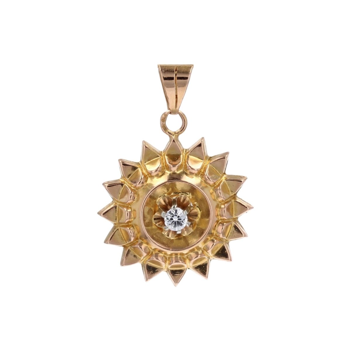 Pendentif soleil vintage or jaune pierre blanche - Castafiore