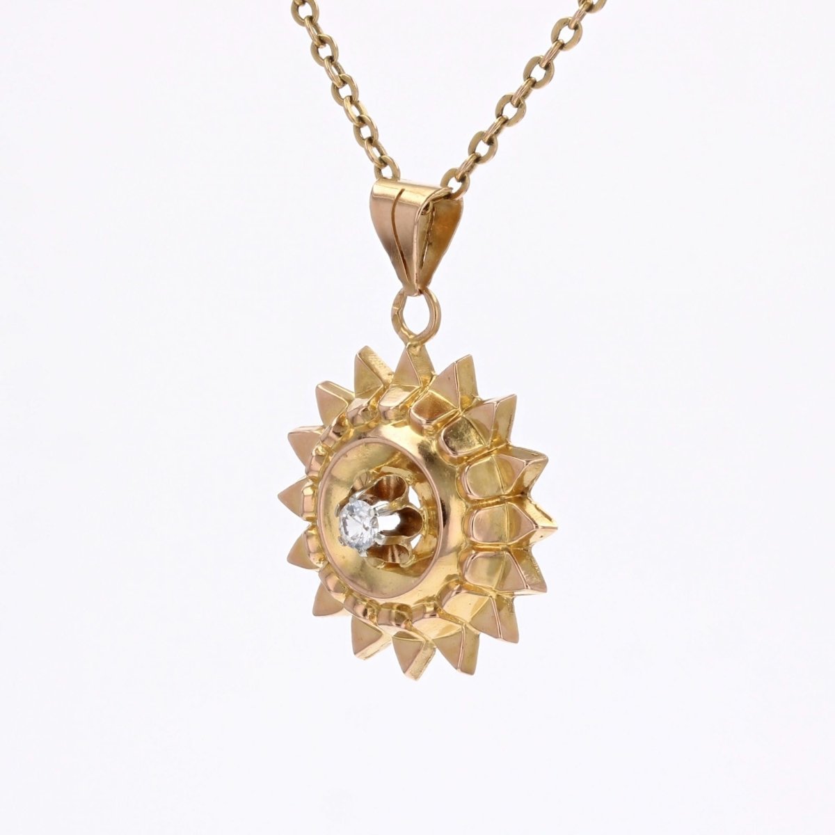 Pendentif soleil vintage or jaune pierre blanche - Castafiore