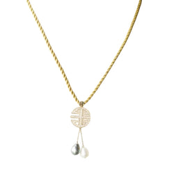 Pendentif Symbole longévité en or jaune diamants et perles de culture et Tahiti - Castafiore