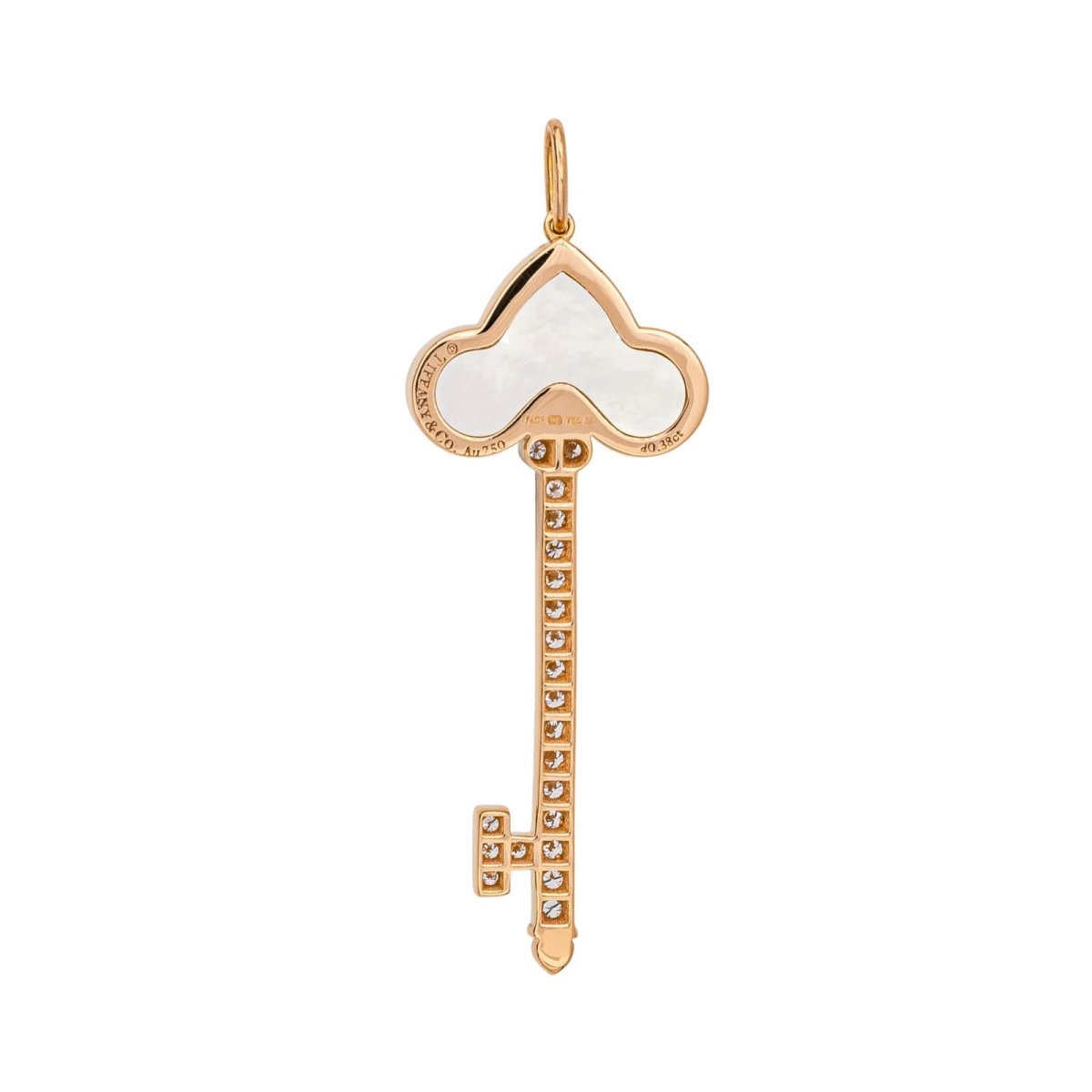 Pendentif TIFFANY & CO "Clé fleur de Lys" en or rose, nacre et diamants - Castafiore