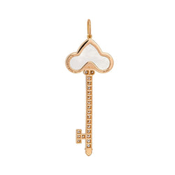 Pendentif TIFFANY & CO "Clé fleur de Lys" en or rose, nacre et diamants - Castafiore