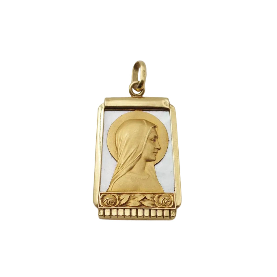 Pendentif Vierge Marie Art Deco en or et nacre - Castafiore