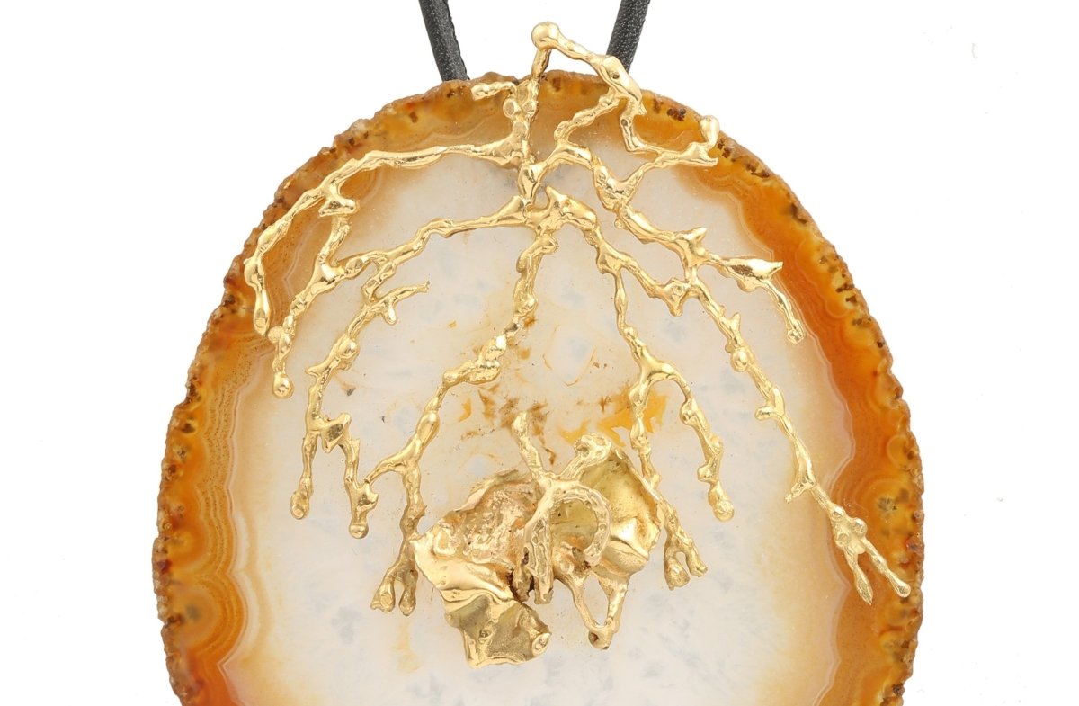 Pendentif Vintage Agate Or Jaune 18 Carats - Castafiore