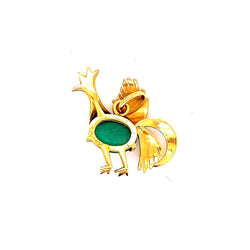 Pendentif Vintage Coq de bruyère en or jaune et calcédoine verte - Castafiore