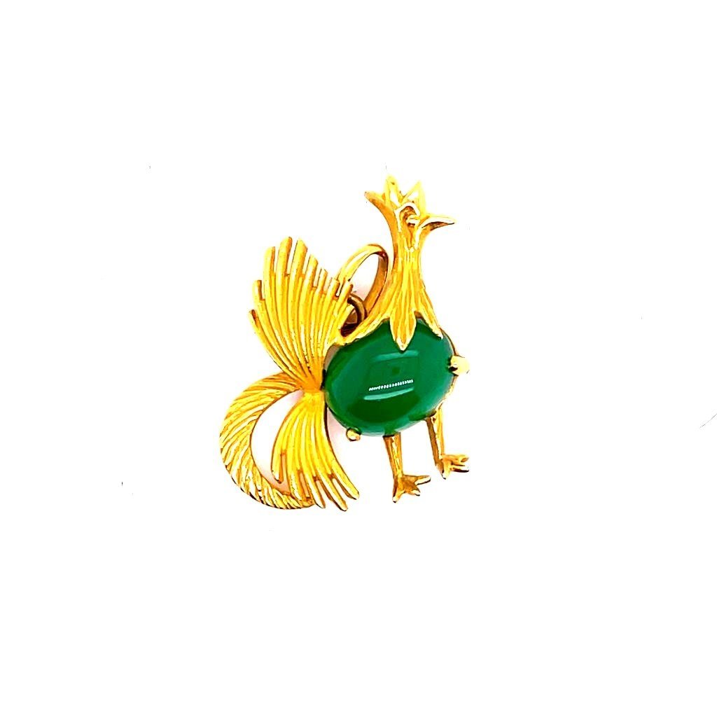 Pendentif Vintage Coq de bruyère en or jaune et calcédoine verte - Castafiore