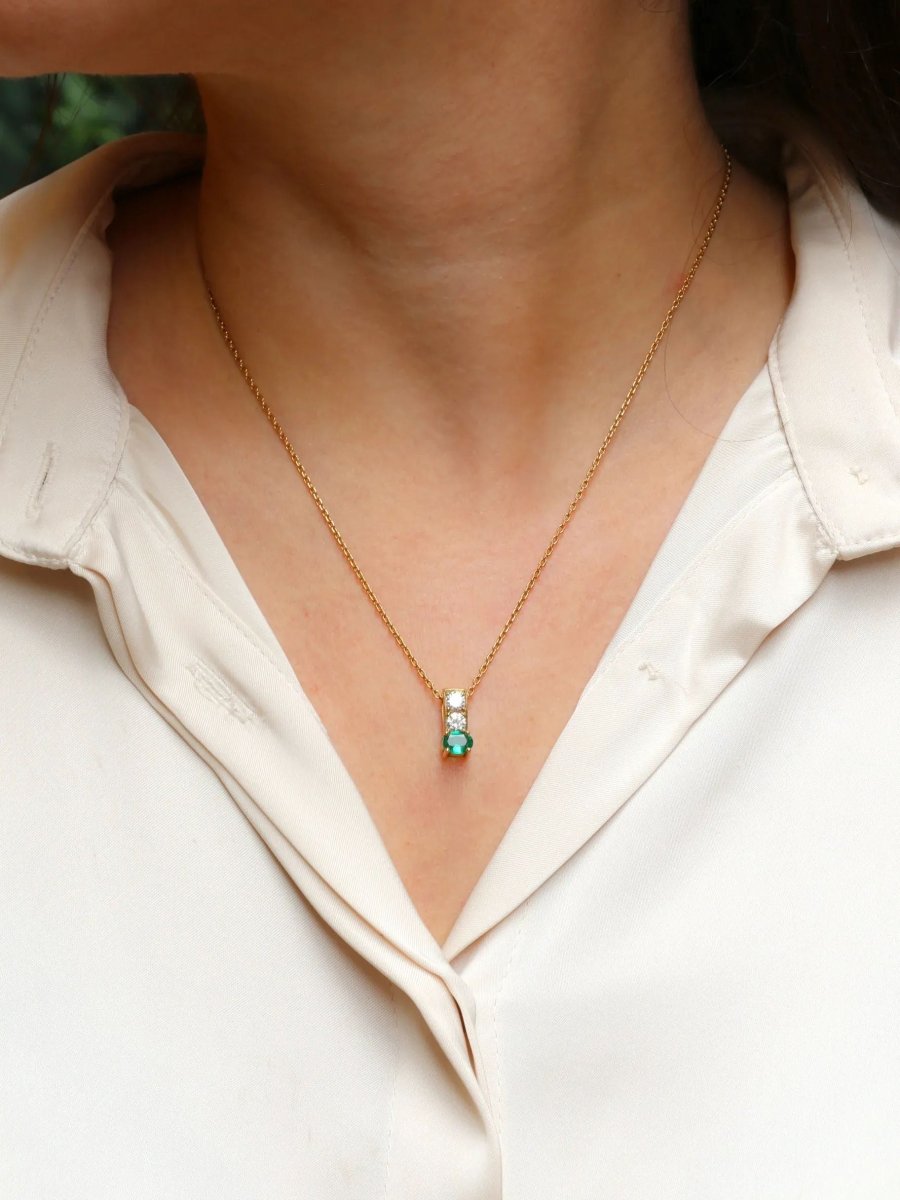 Pendentif vintage émeraude diamants - Castafiore
