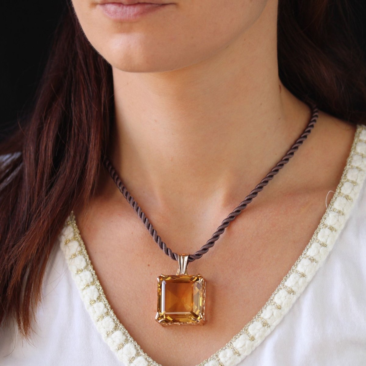 Pendentif vintage en or rose et citrine - Castafiore
