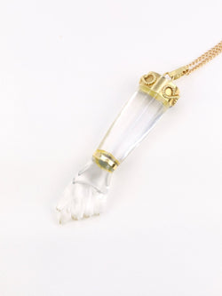 Pendentif vintage Main de Figa en or, cristal de roche et lapis - lazuli - Castafiore