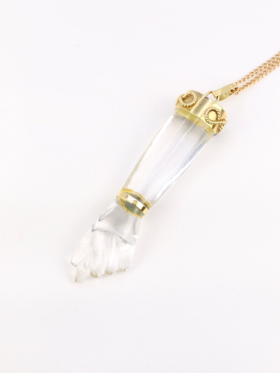 Pendentif vintage Main de Figa en or, cristal de roche et lapis - lazuli - Castafiore