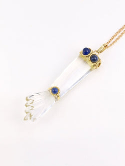 Pendentif vintage Main de Figa en or, cristal de roche et lapis - lazuli - Castafiore