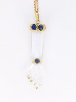 Pendentif vintage Main de Figa en or, cristal de roche et lapis - lazuli - Castafiore