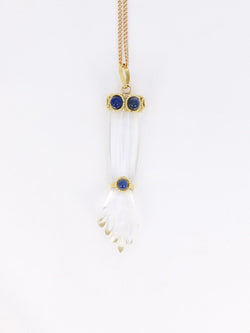 Pendentif vintage Main de Figa en or, cristal de roche et lapis - lazuli - Castafiore