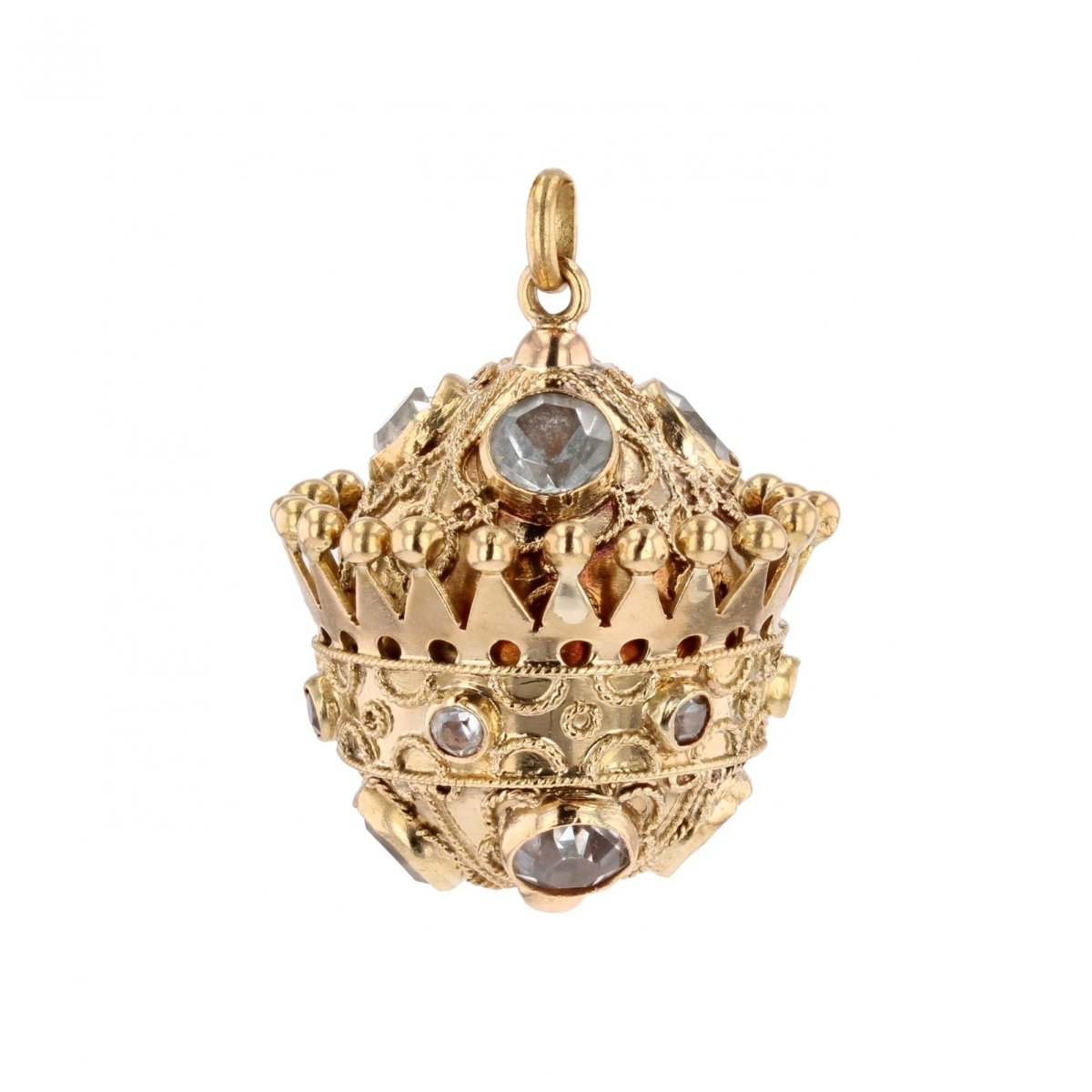 Pendentif VINTAGE Sphère torsadée en or jaune et aigue - marine - Castafiore