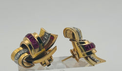 PENDIENTES DE ORO CON DIAMANTES Y RUBIES ESTILO CHAVALIER - Castafiore