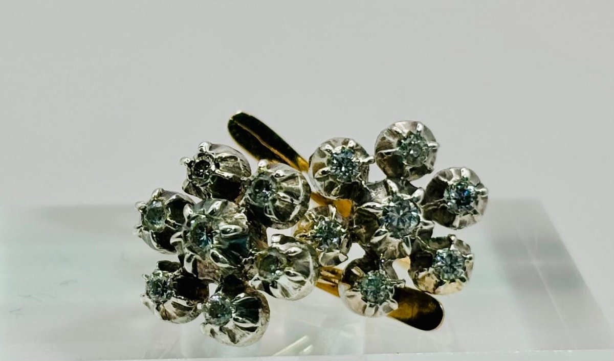 PENDIENTES VINTAGE EN ORO Y DIAMANTES - DISEÑO FLORAL - Castafiore