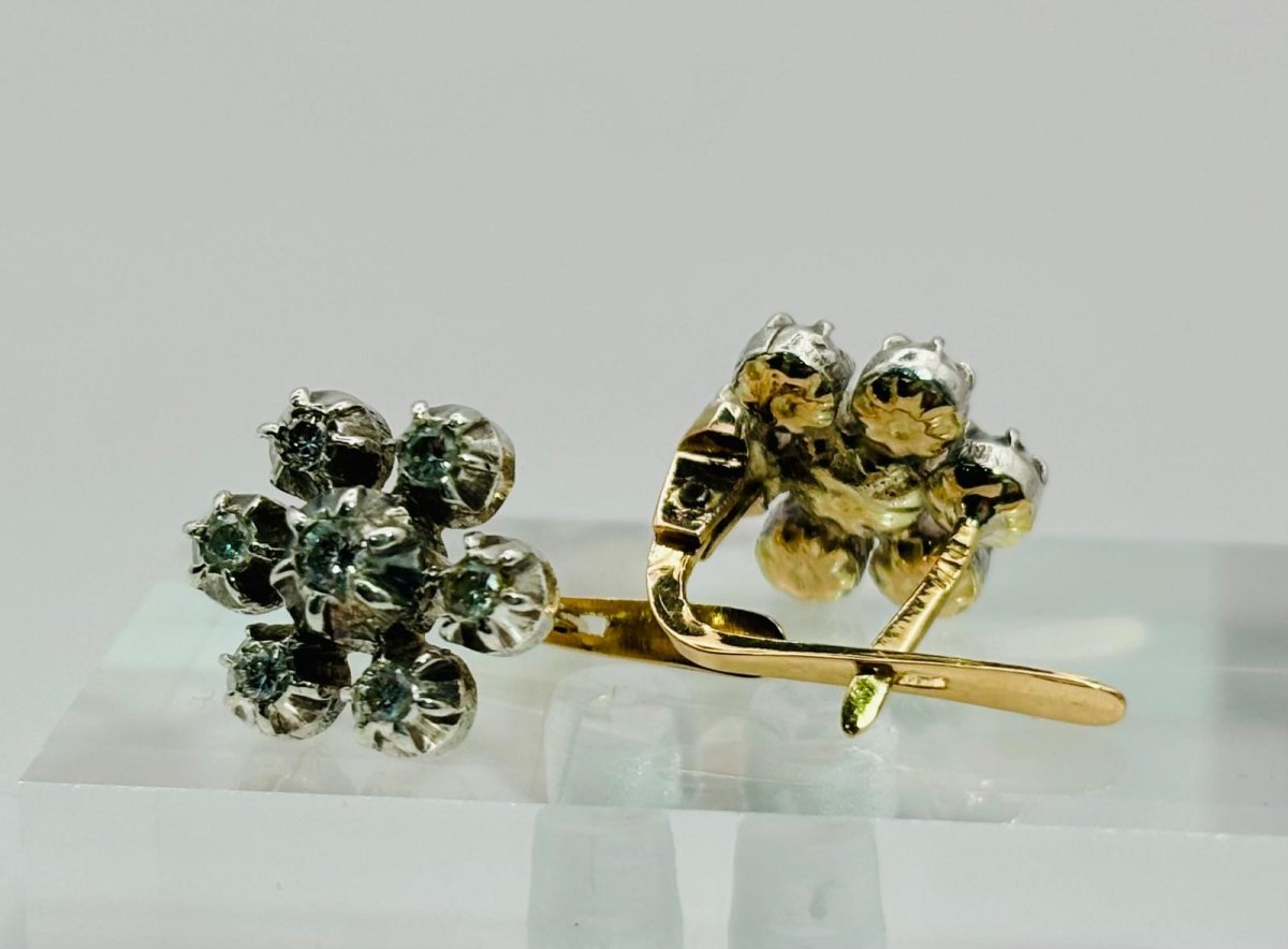 PENDIENTES VINTAGE EN ORO Y DIAMANTES - DISEÑO FLORAL - Castafiore