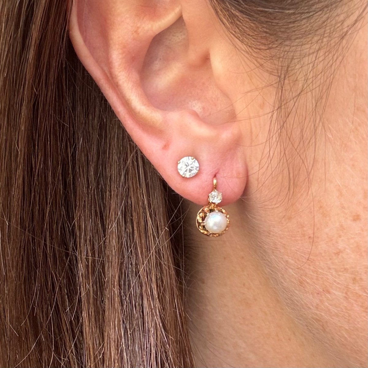 Petites dormeuses perles et diamants - Castafiore