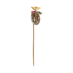 Pique à cravate en or jaune, saphirs, grenats, émeraudes et diamants - Castafiore