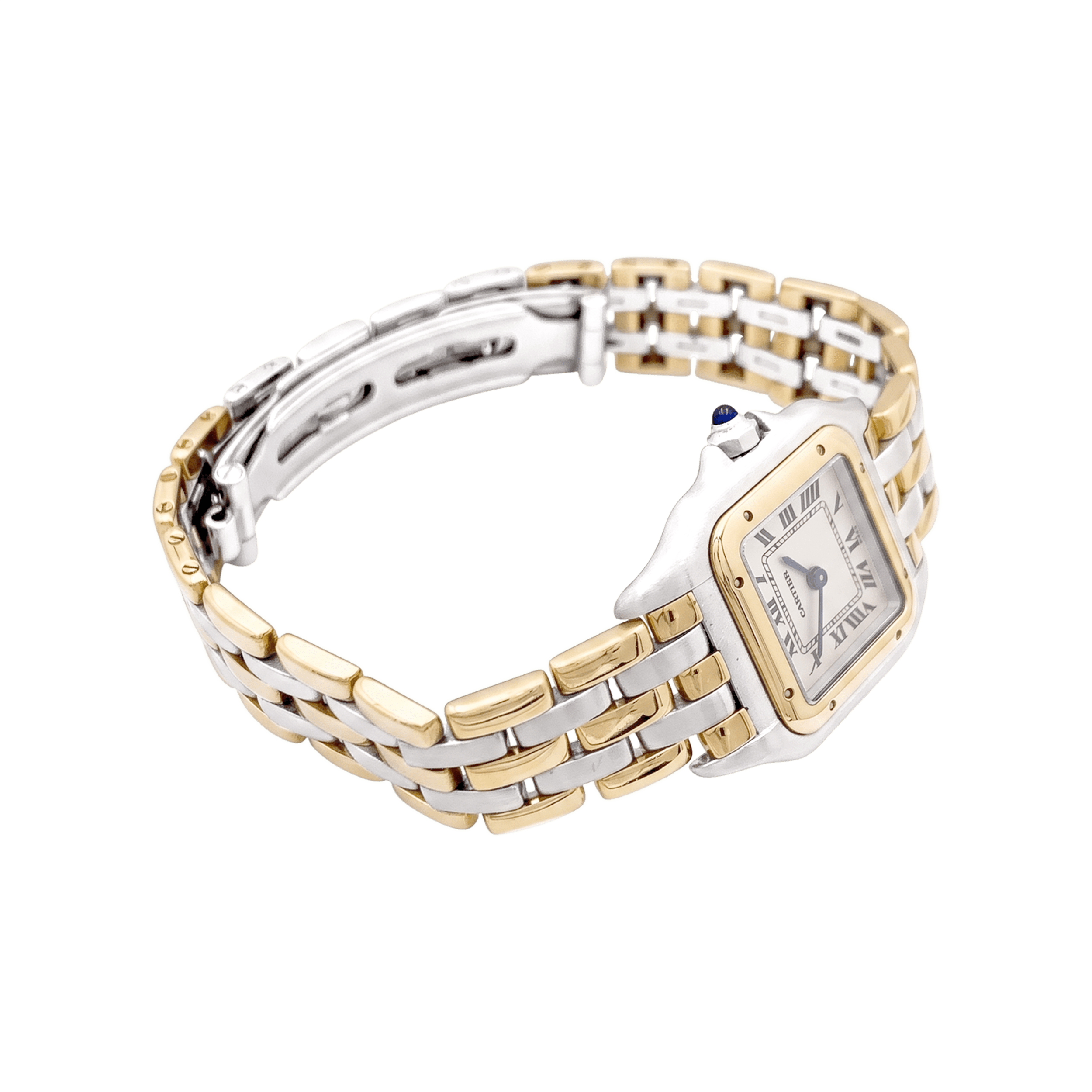 Montre Cartier, "Panthère", acier et or jaune trois rangs.