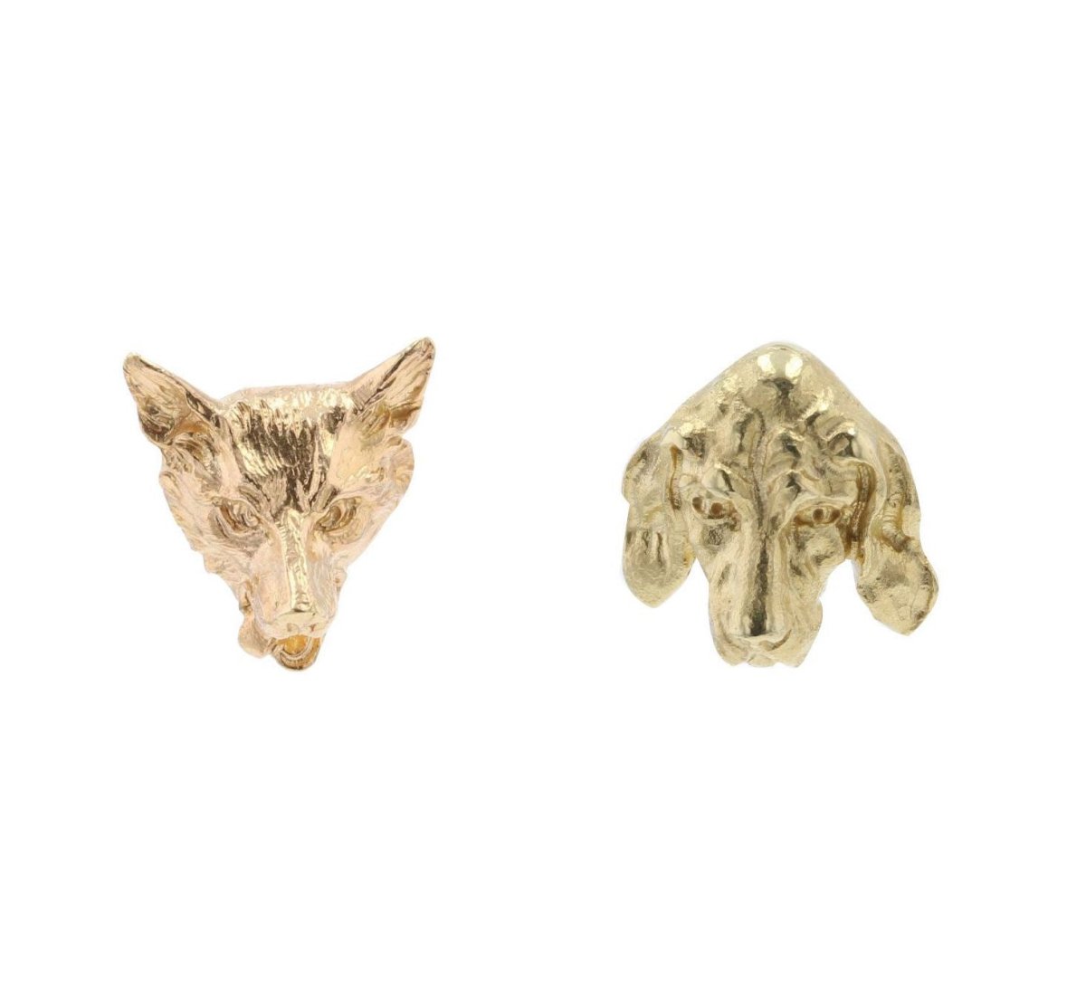 Puces d'oreilles ANCIENNES Renard et chien en or jaune - Castafiore