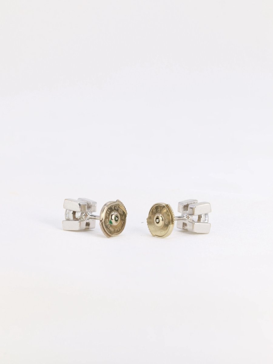 Puces d’oreilles vintage en or blanc et diamants ronds 1,1 carats - Castafiore