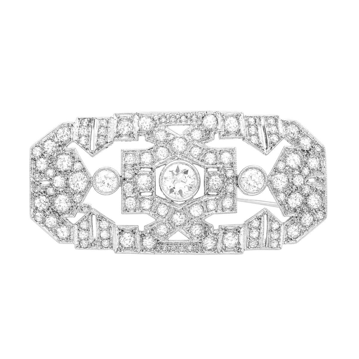 Broche Art Déco en platine, or blanc et diamants.