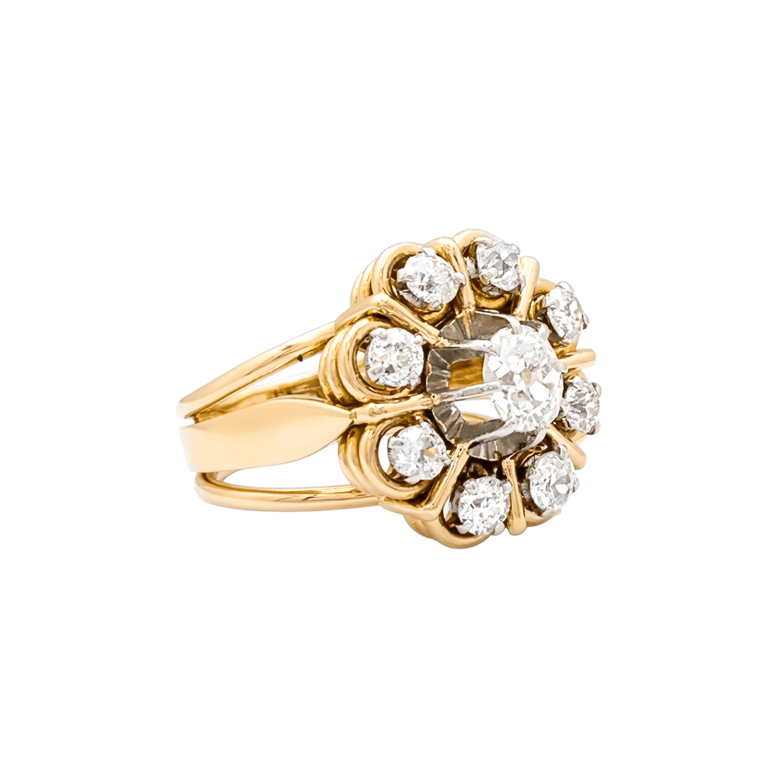 Bague « Marguerite », deux ors, diamants taille ancienne.