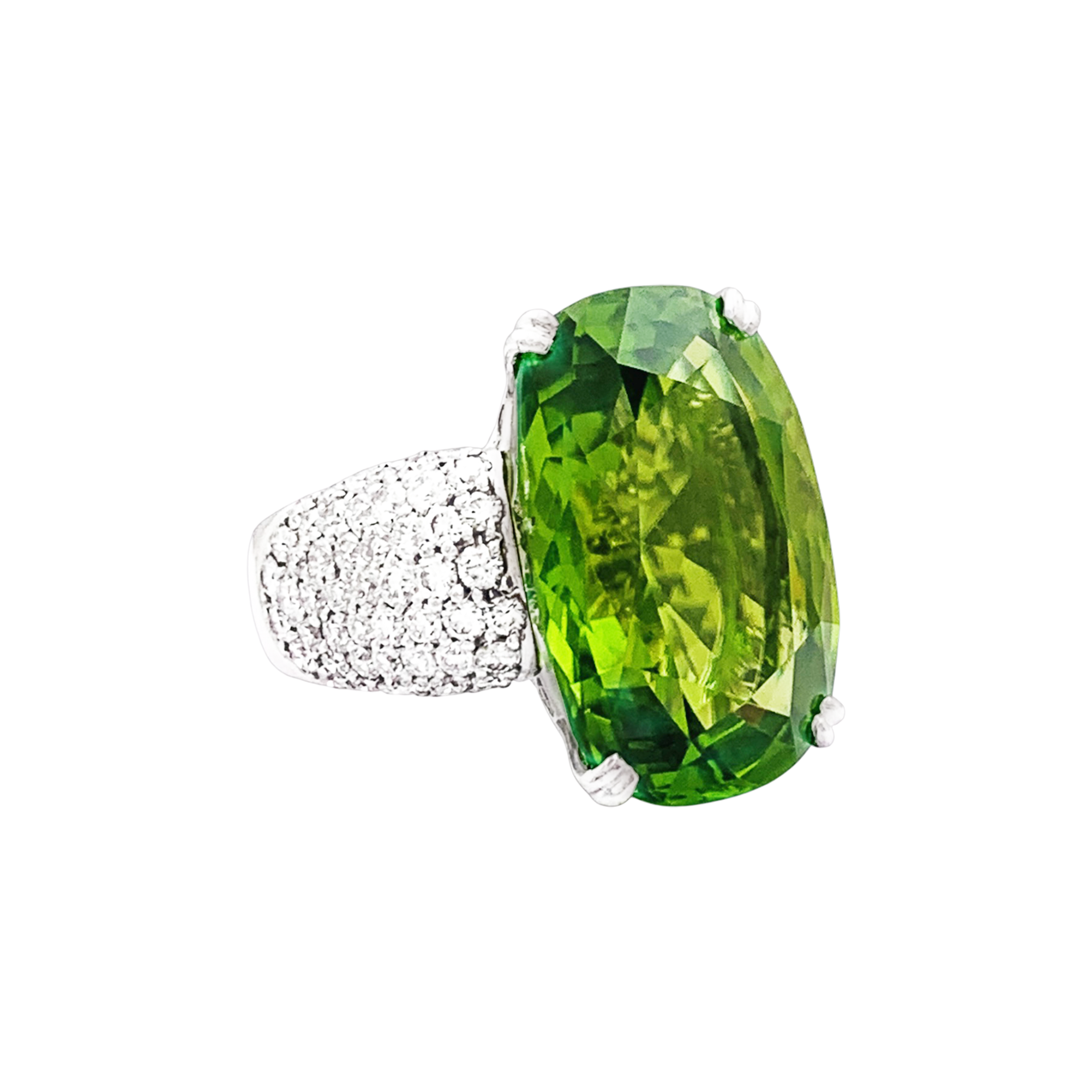 Bague Adler, or blanc, péridot et diamants.
