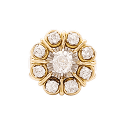Bague « Marguerite », deux ors, diamants taille ancienne.