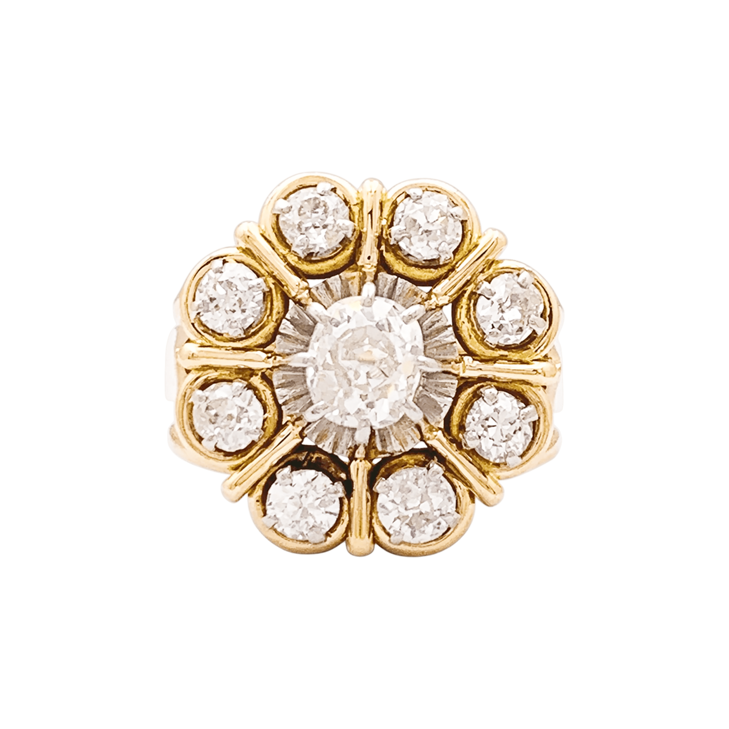 Bague « Marguerite », deux ors, diamants taille ancienne.