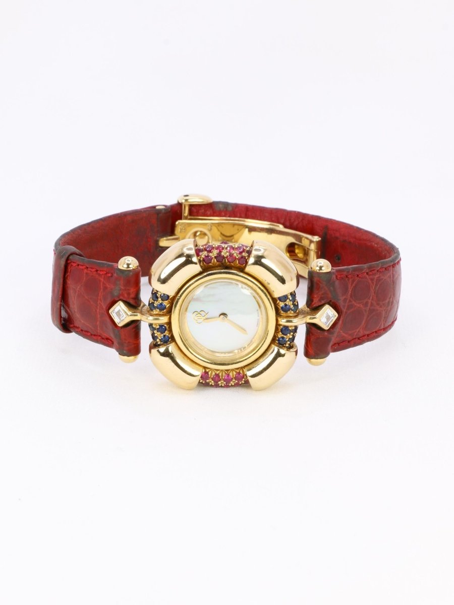 RENE BOIVIN Montre Chrysalide or jaune rubis saphirs diamants - Castafiore