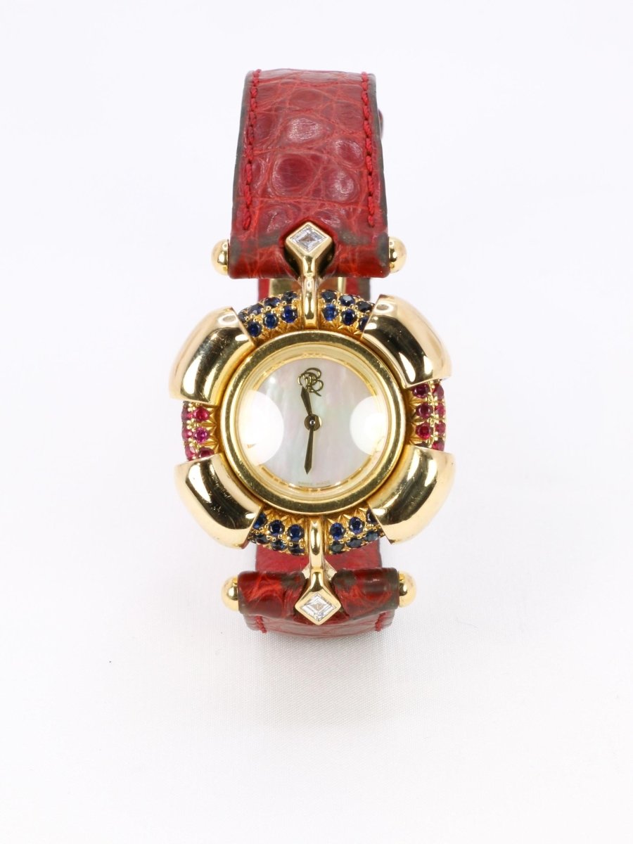 RENE BOIVIN Montre Chrysalide or jaune rubis saphirs diamants - Castafiore