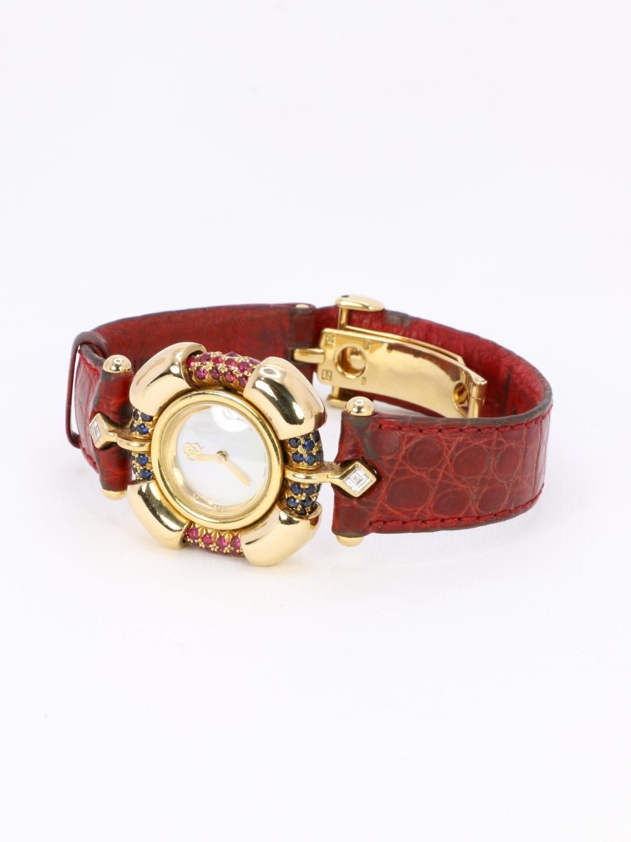 RENE BOIVIN Montre Chrysalide or jaune rubis saphirs diamants - Castafiore