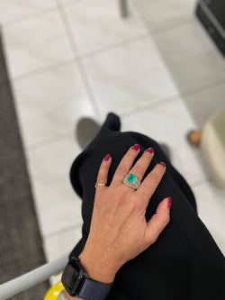 Retro Certified Colombian Emerald Diamond Cocktail Gold Ring - Castafiore