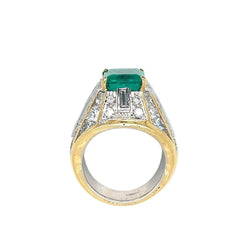 Retro Certified Colombian Emerald Diamond Cocktail Gold Ring - Castafiore