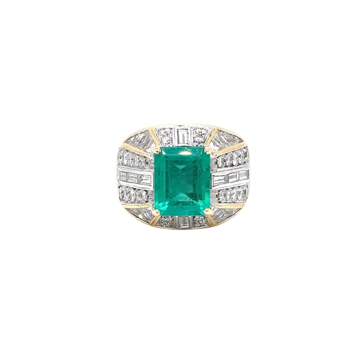 Retro Certified Colombian Emerald Diamond Cocktail Gold Ring - Castafiore