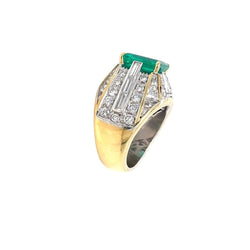 Retro Certified Colombian Emerald Diamond Cocktail Gold Ring - Castafiore