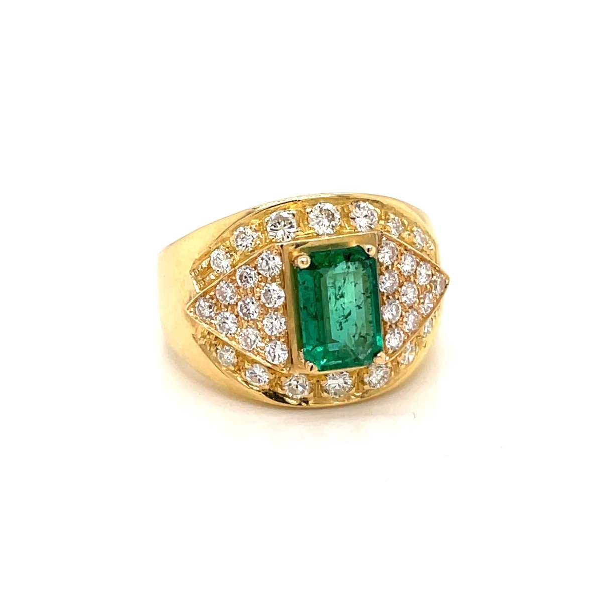Retro Colombian Emerald Diamond Cocktail Ring - Castafiore