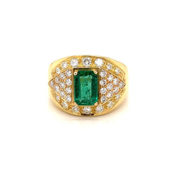 Retro Colombian Emerald Diamond Cocktail Ring - Castafiore