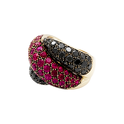 Bague Damiani «Gomitolo», diamants noirs et rubis.