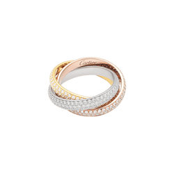 Bague Cartier, « Trinity », trois anneaux trois tons d’or et diamants.