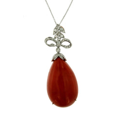 Sardinian Coral Diamond Drop Gold Pendant - Castafiore