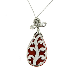 Sardinian Coral Diamond Drop Gold Pendant - Castafiore